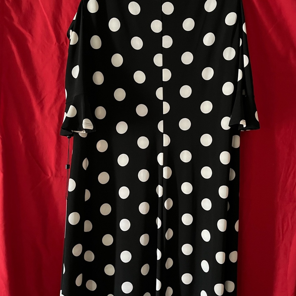 Tommy Hilfiger Black w White Polka Dots. Cold Shoulder Dress - Picture 3 of 6
